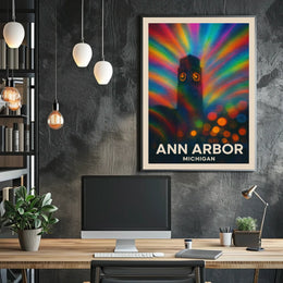 Ann Arbor Clock Tower Rainbow Surreal Urban Poster