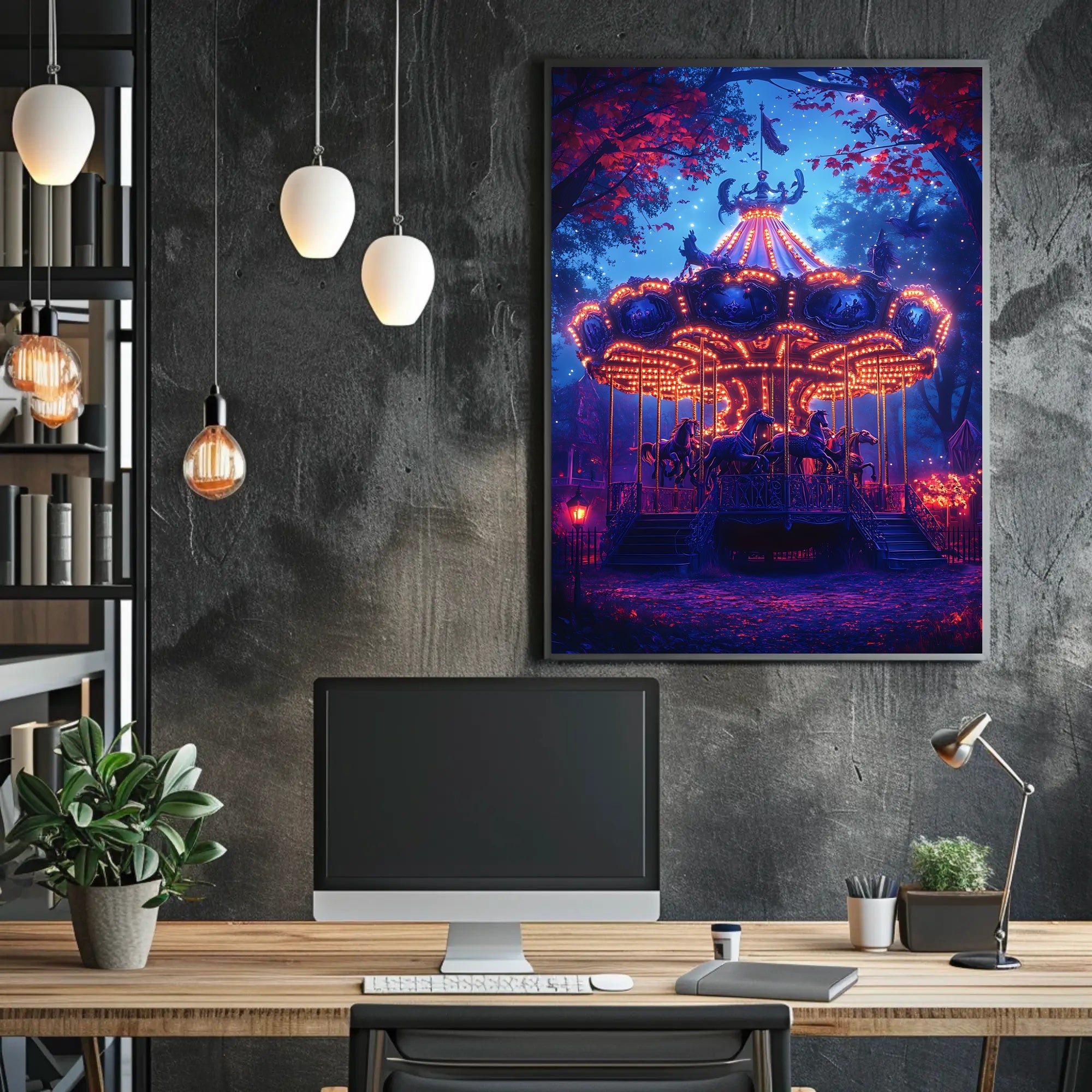 Enchanted Carousel in Autumn Night Fantasy or Mythology Poster