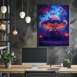 Enchanted Carousel in Autumn Night Fantasy or Mythology Poster