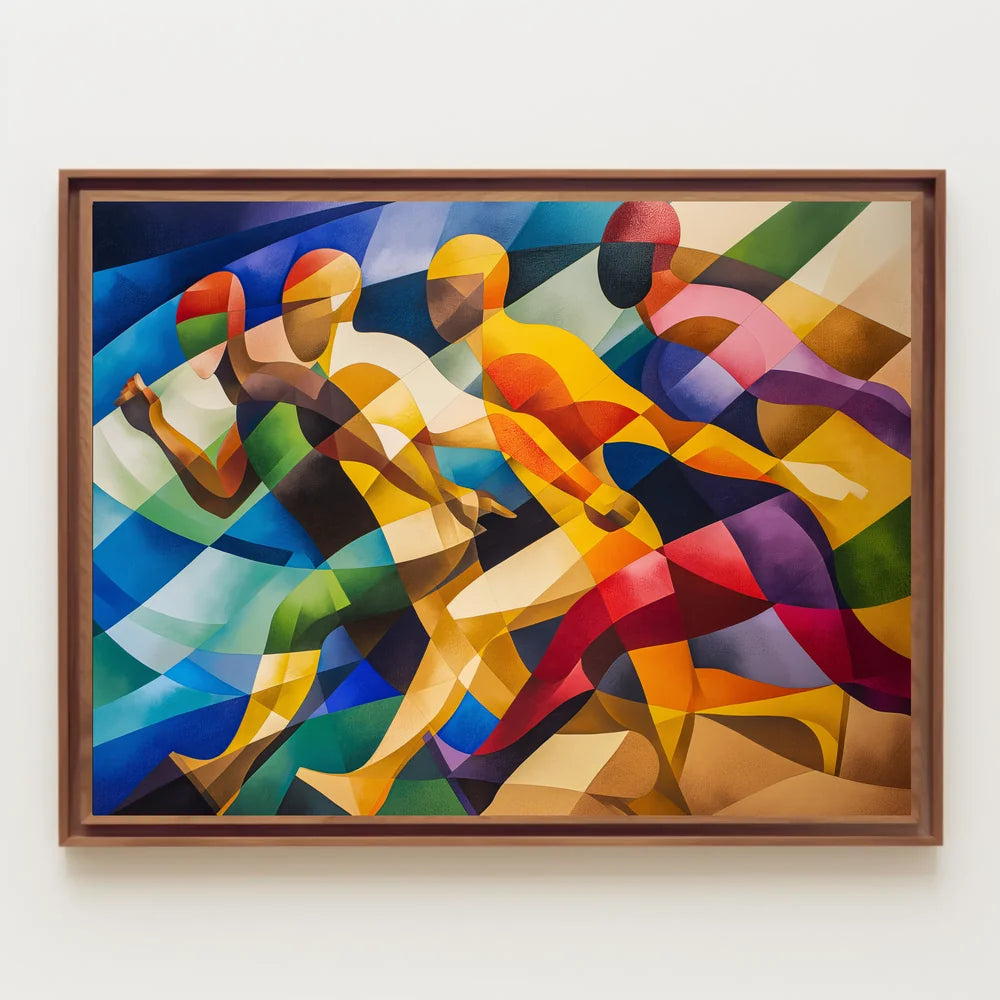 Dynamic Cubist Athletes in Motion Art Poster