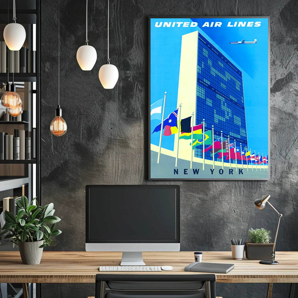 New York Travel Poster Vintage UN Building Wall Art