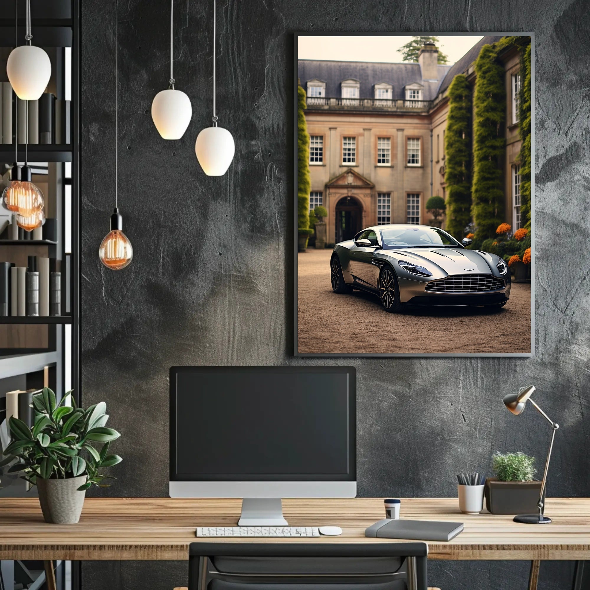 Luxury Car at Elegant Estate Poster PosterGoat