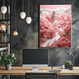 Serene Cherry Blossom Landscape Poster