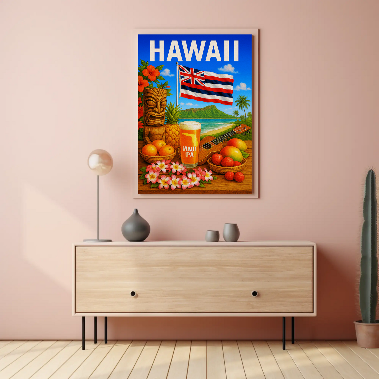 Hawaii Flag Fruits Tiki Beer Music Travel Poster
