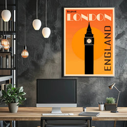Big Ben Silhouette Image with Scenic UK Travel Poster