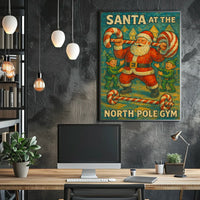 Santa Claus Lifting Candy Cane Barbell Poster
