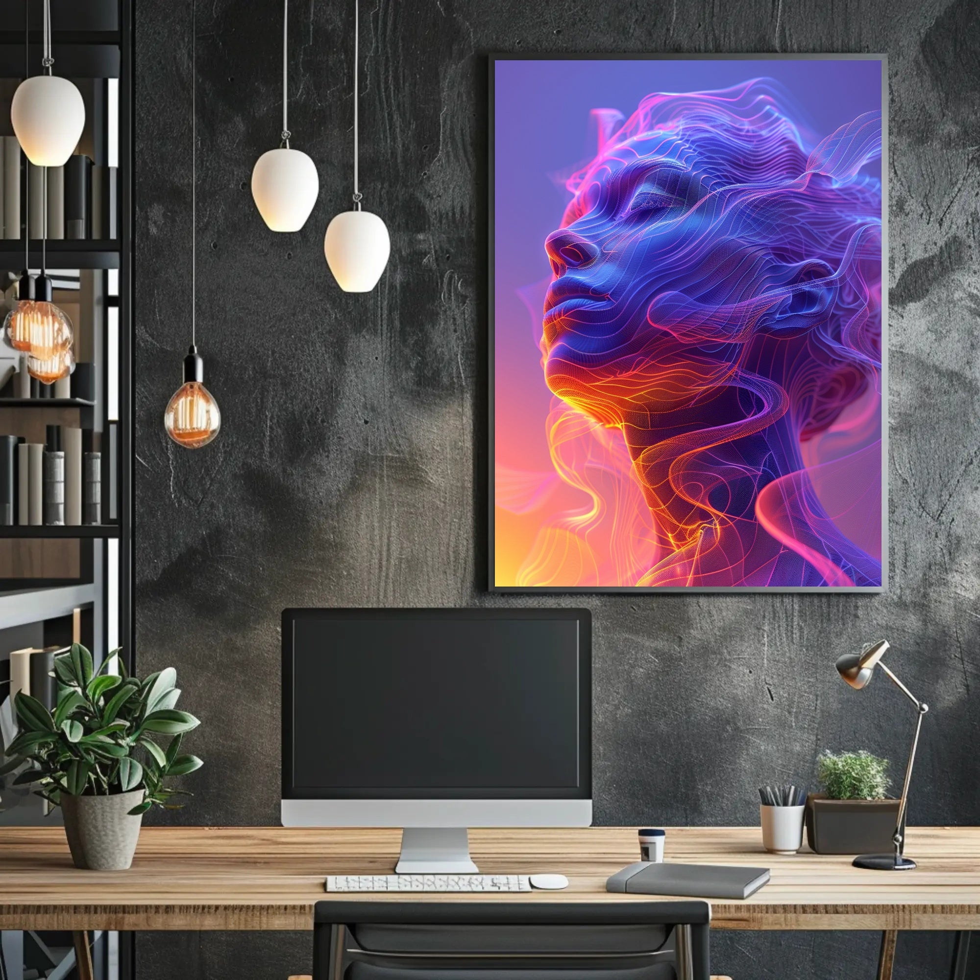 Vibrant Surreal Face with Futuristic Design Artistic Poster PosterGoat