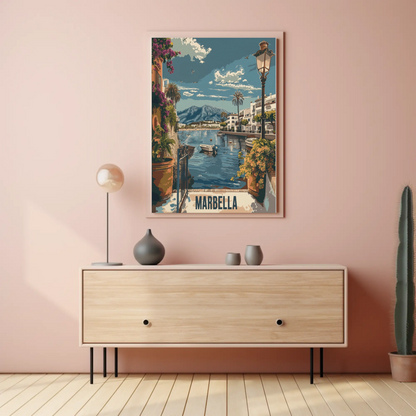 Marbella Seaside Town Waterfront Travel Poster