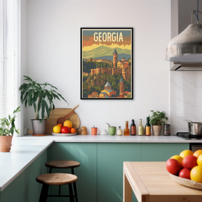 Georgia Caucasus Mountains Old Town Vintage Travel Poster