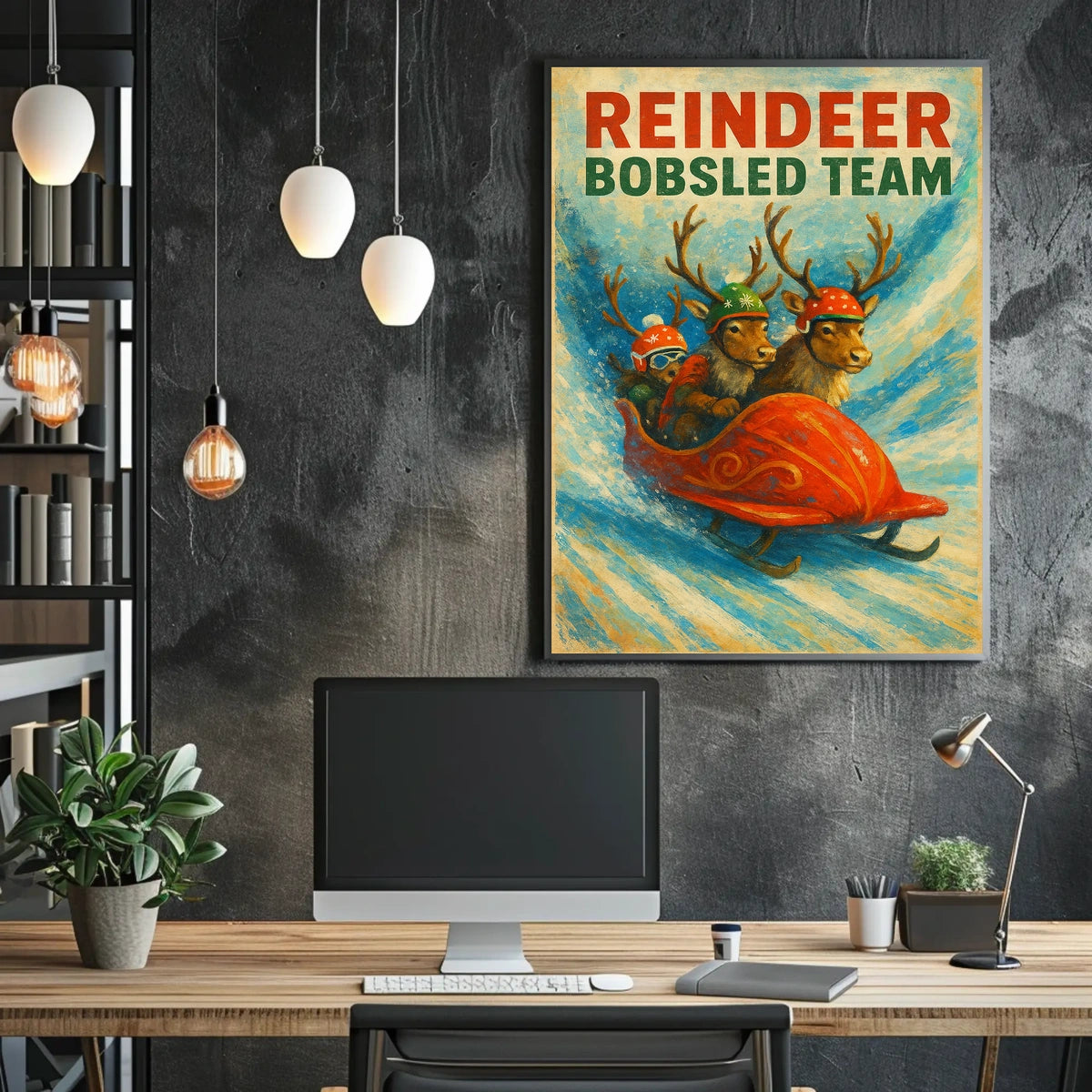 Reindeer Bobsled Team: Festive Fun Sports Poster