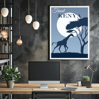 Kenya Sunset Silhouette: Giraffe at Moonrise Travel Poster