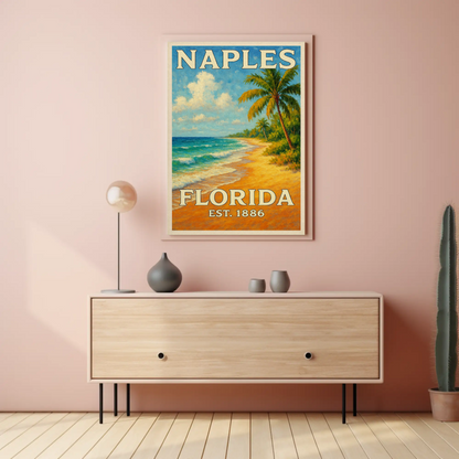 Naples Florida Beach Palms Surf Coastline Travel Poster