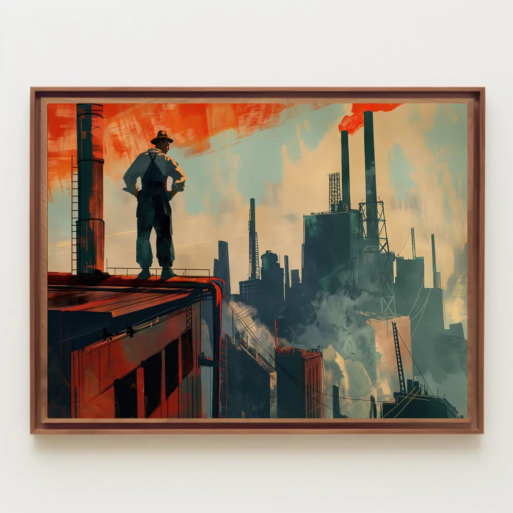 Industrial Progress: Bold Worker Factory Art Poster