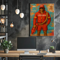 Lifeguard Beach Safety Vibrant Illustration Travel Poster