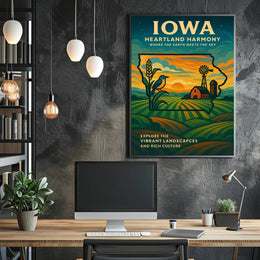 HEARTLAND HARMONY: CELEBRATE IOWA VINTAGE STYLE CULTURAL POSTER