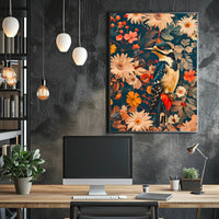 Vibrant Woodpecker Floral Paradise Poster