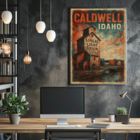 Caldwell Idaho Singal Light Grain Vintage Wanderlust Poster