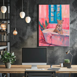 Leopard Bathtub Art Print for Animal Poster PosterGoat