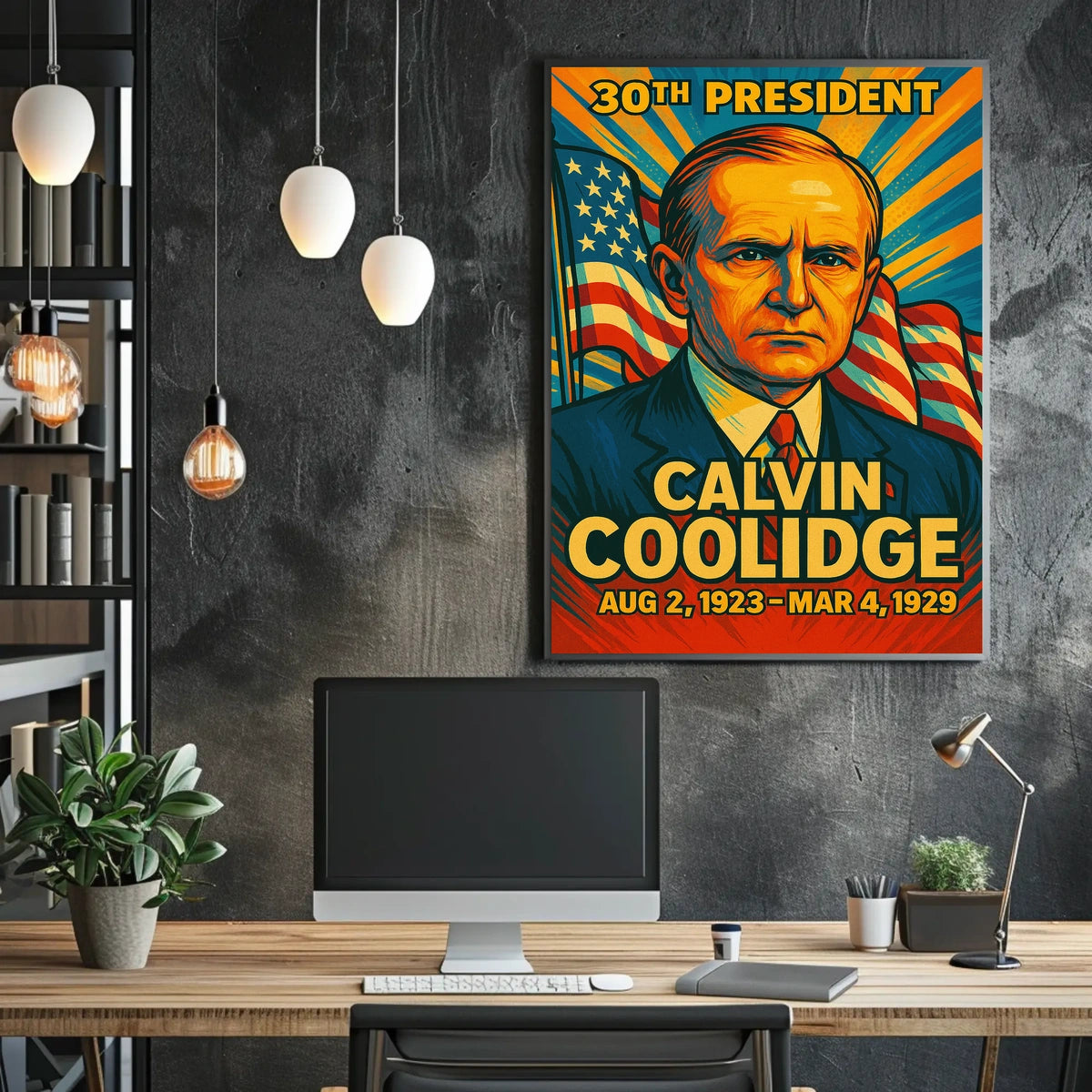 Calvin Coolidge 30th President of the United States Colorful Comic Book Style Poster
