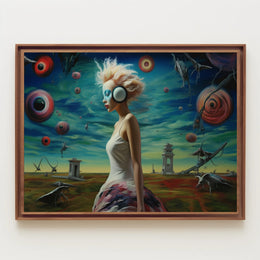 Dreamlike Woman in Stylized Surreal Futuristic Sci-Fi Poster