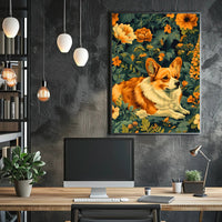 Corgi In Bloom Wall Art Print Decor