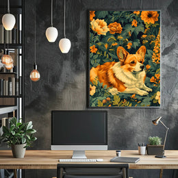 Corgi In Bloom Wall Art Print Decor