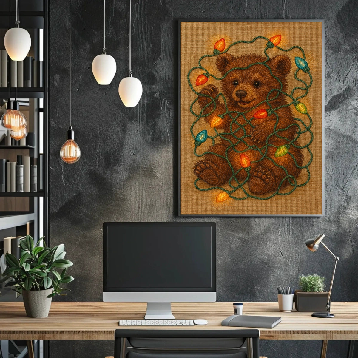 Festive Bear With Holiday Lights Poster