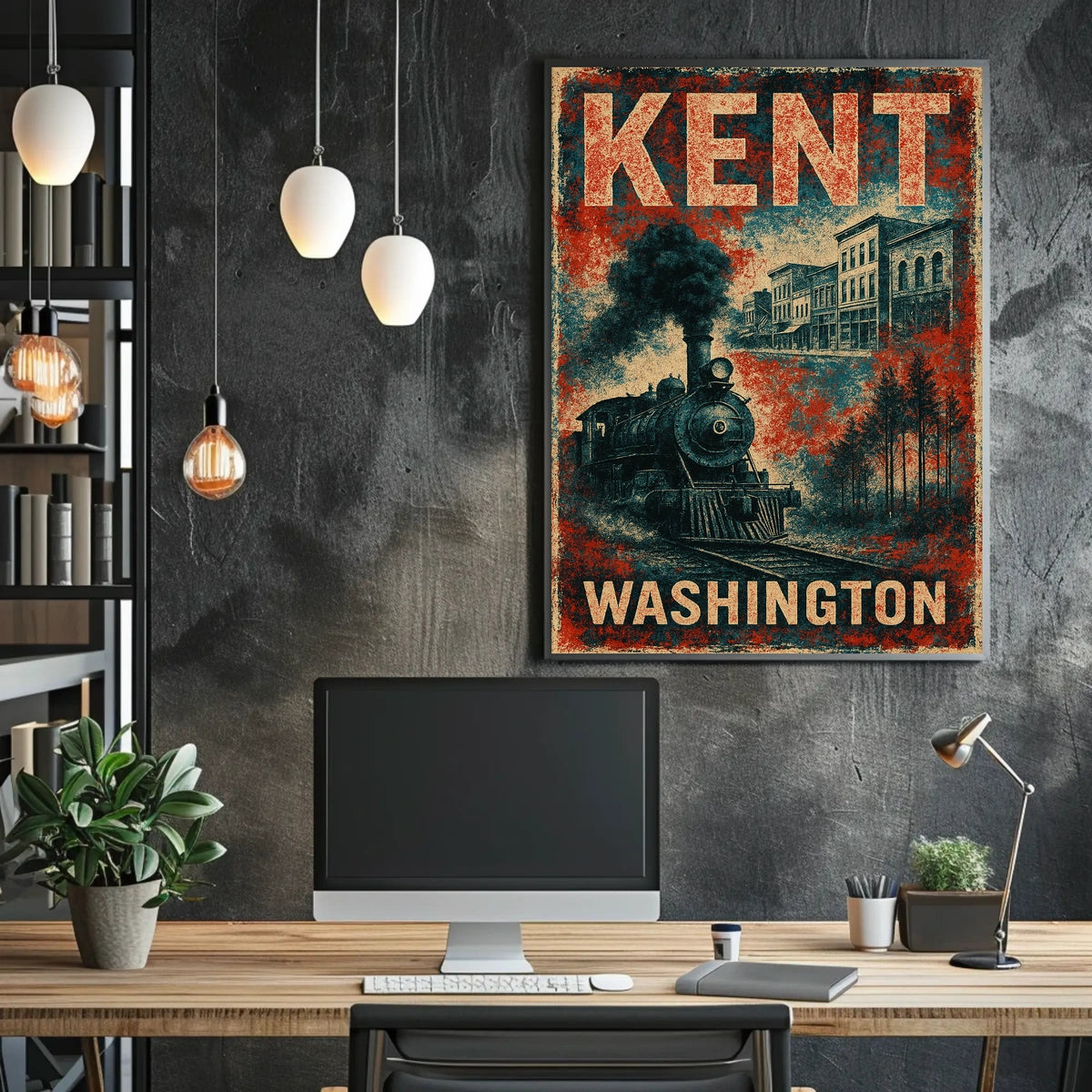 Kent Washington Vintage Railway Nostalgic Art Deco Poster