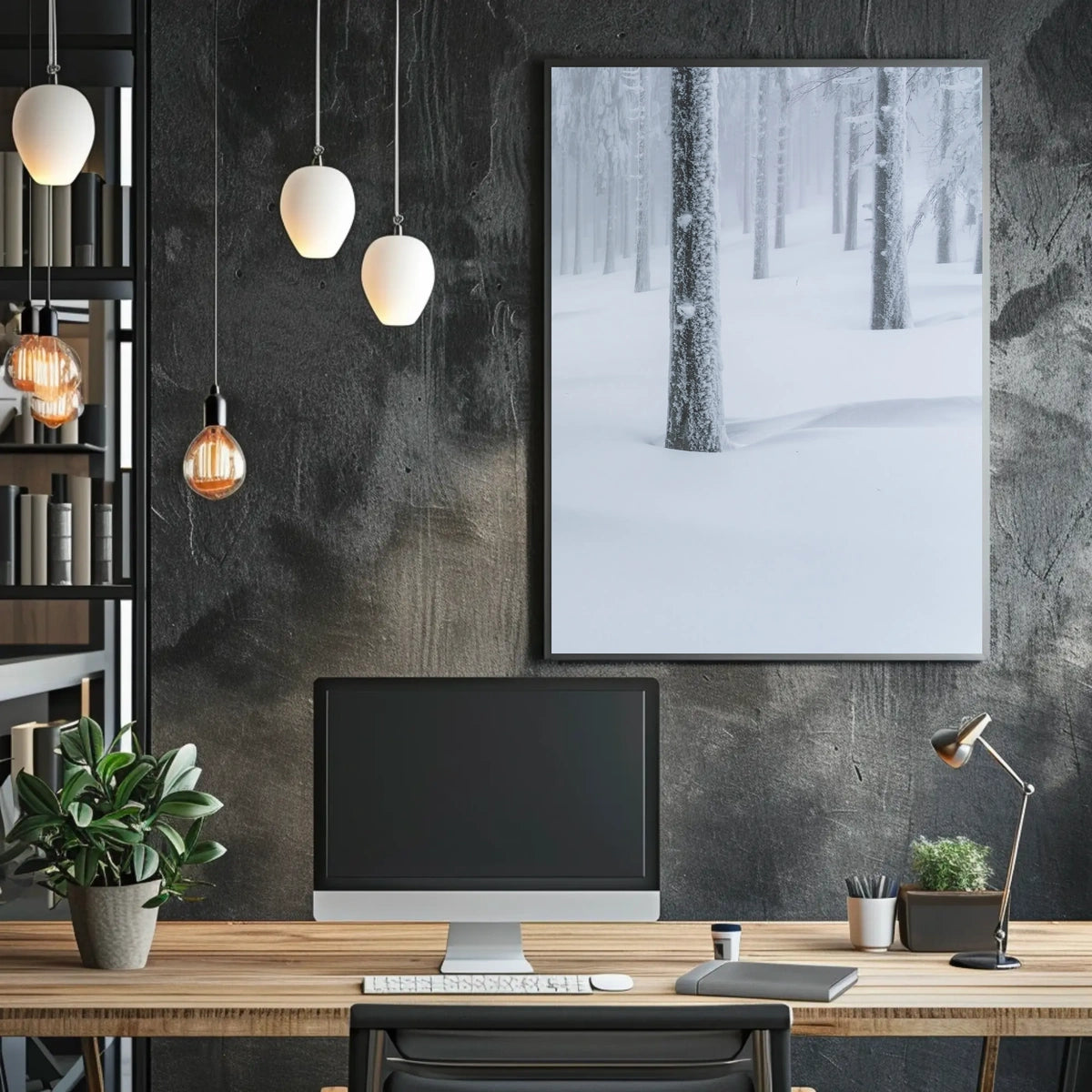 Winter Serenity: Minimalist Snow Forest National Park Poster