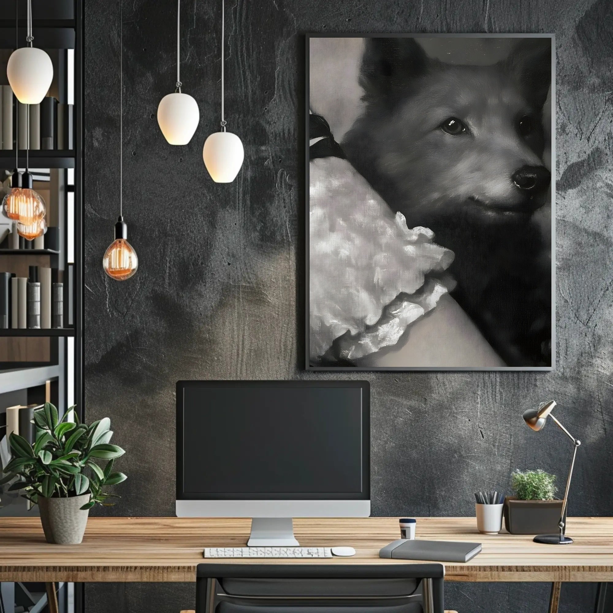 Serene Dog Portrait in Black and White - Dog Breed Poster PosterGoat