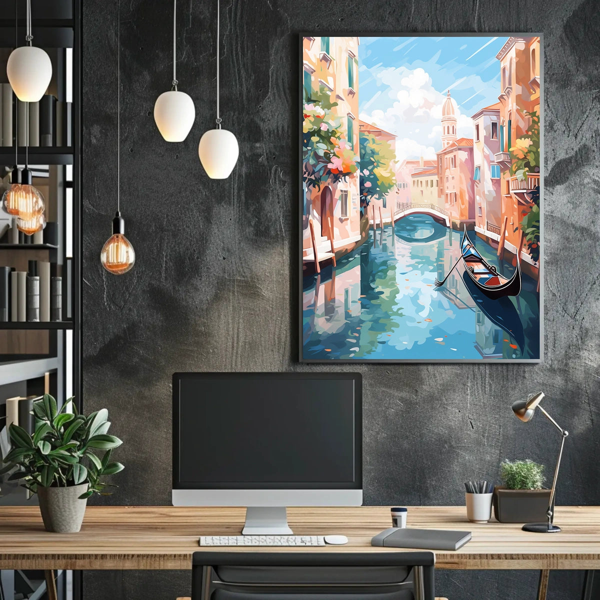 Venice Canal Gondola Scene Vintage Travel Poster