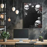 Gothic Skull and Roses Art Poster - Artistic Poster