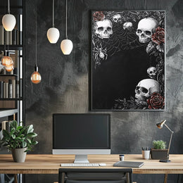 Gothic Skull and Roses Art Poster - Artistic Poster