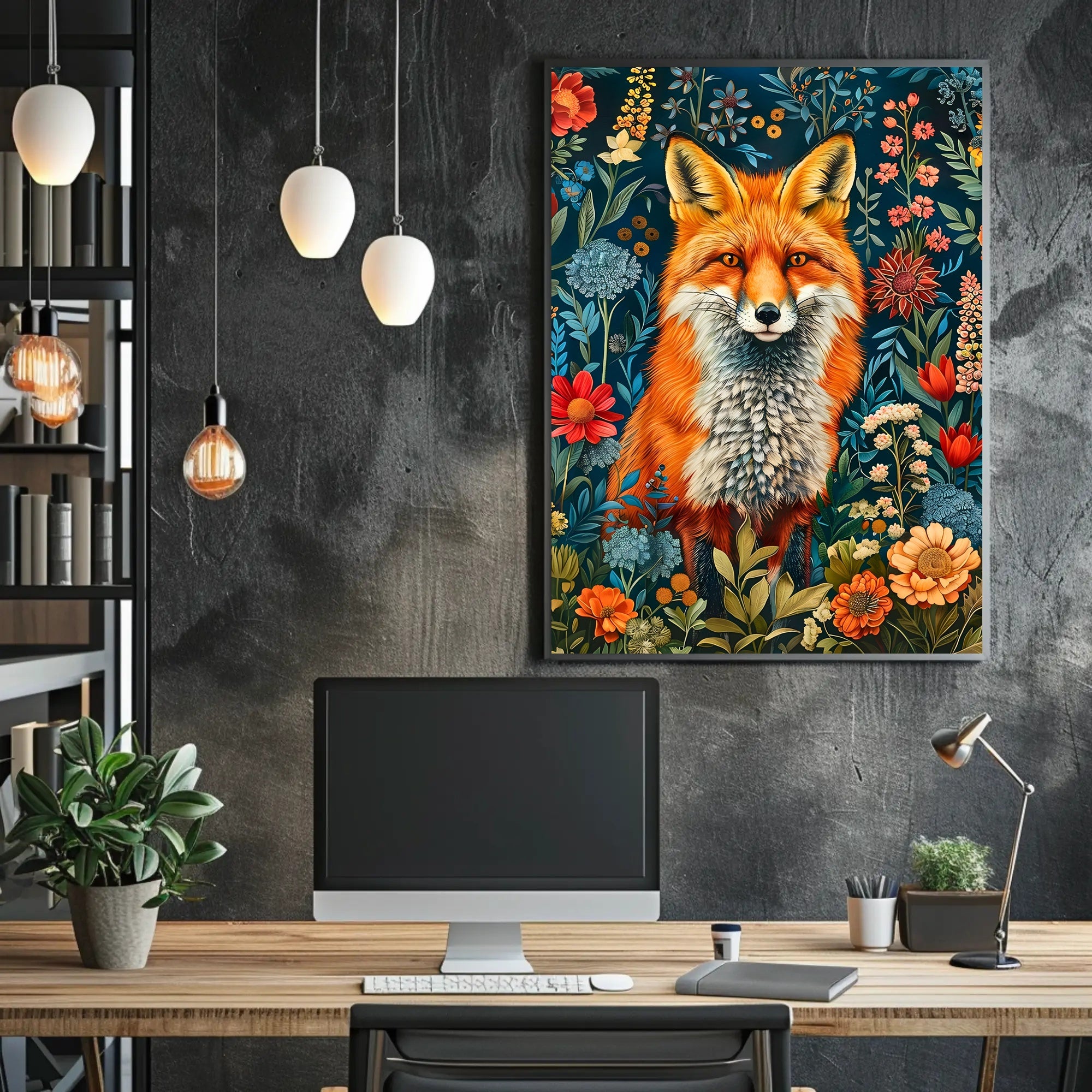 Majestic Fox Amongst Flowers: Enchanting Animal Poster