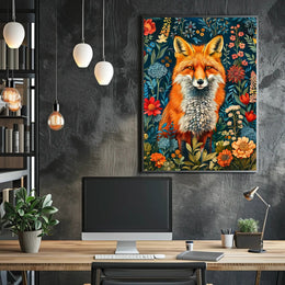 Majestic Fox Amongst Flowers: Enchanting Animal Poster