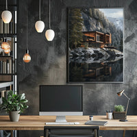Modern Architectural House in Tranquil Winter Forest Artistic Poster