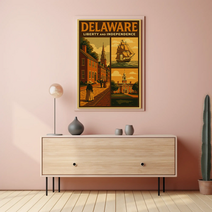Delaware Liberty Historic Street Ship Travel Poster