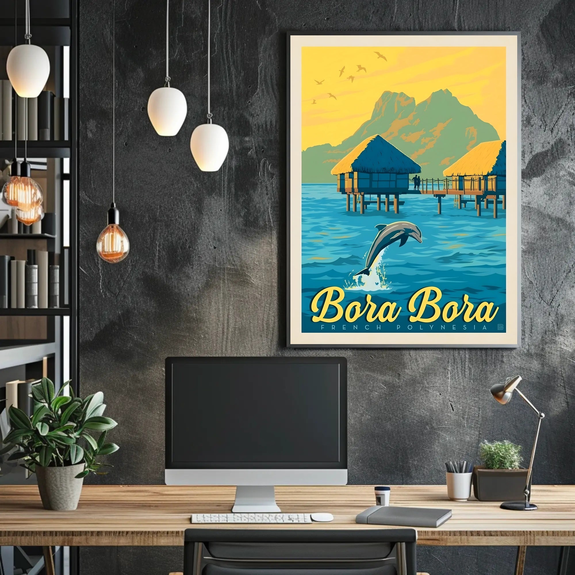 Bora Bora Overwater Bungalow Vintage Travel Poster PosterGoat