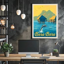 Bora Bora Overwater Bungalow Vintage Travel Poster PosterGoat