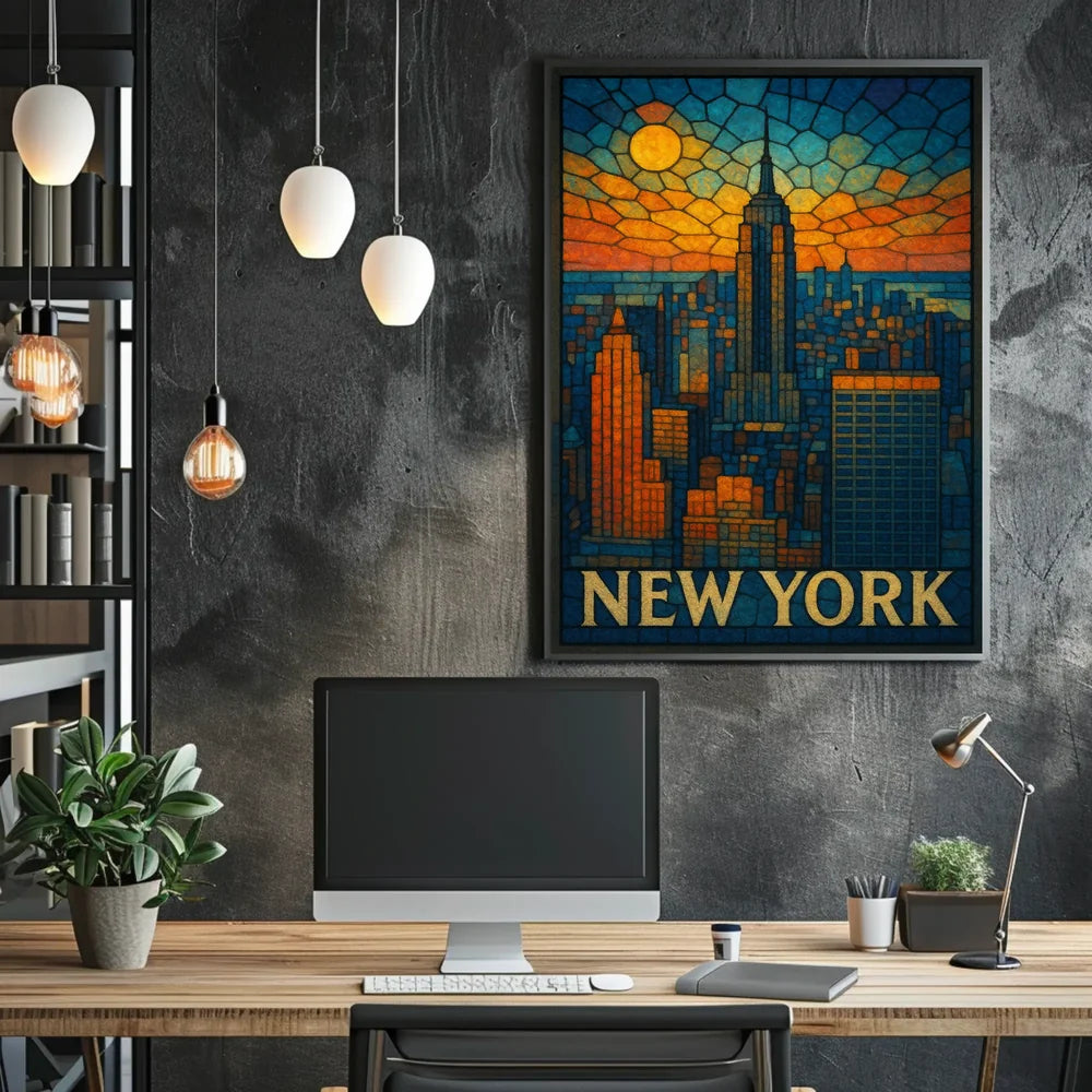 Digital Stained Glass NYC Poster Vibrant Modern Home Decor