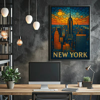 Digital Stained Glass NYC Poster Vibrant Modern Home Decor