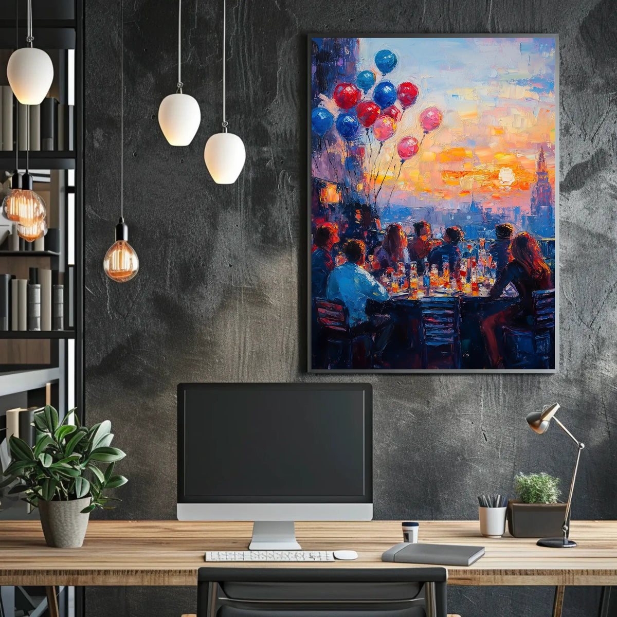 rooftop barbecue at sunset Poster