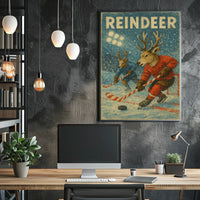 Reindeer Ice Hockey Winter Wonderland Sports Poster