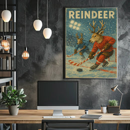 Reindeer Ice Hockey Winter Wonderland Sports Poster