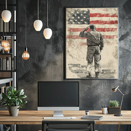 Honoring American Veteran Saluting Flag Scene Poster