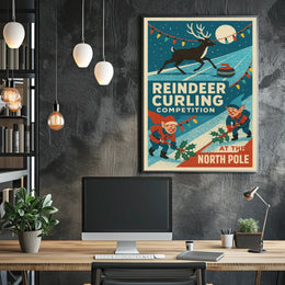 Reindeer Curling Competition Poster