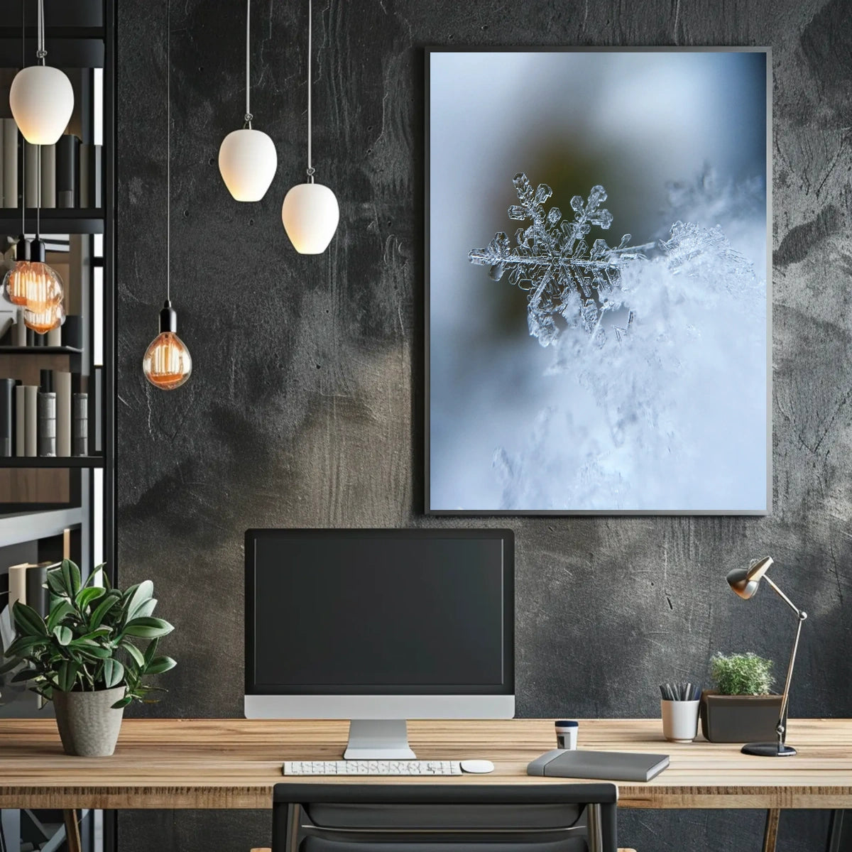Intricate Snowflake Winter Scene Photorealistic Artistic Poster