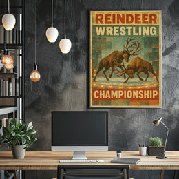 Reindeer Wrestling Retro Print: Vintage Sports Poster