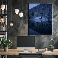 Tranquil Winter Scene with Snowy Cabin National Park Poster
