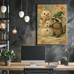 Winter Wonderland With Raccoon And Poster